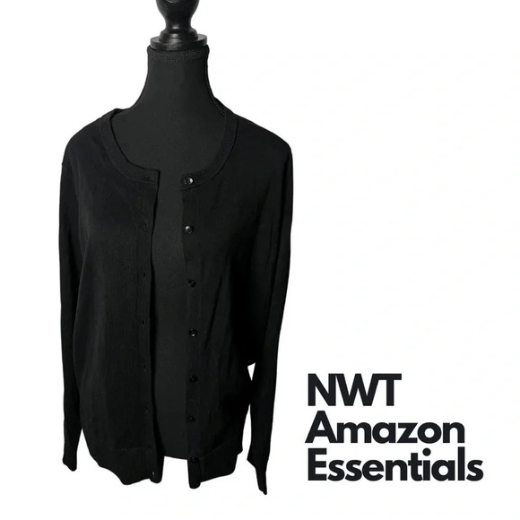 NWT | Amazon Essentials | Lightweight Crewneck  Black Cardigan | Size XL - Picture 1 of 5